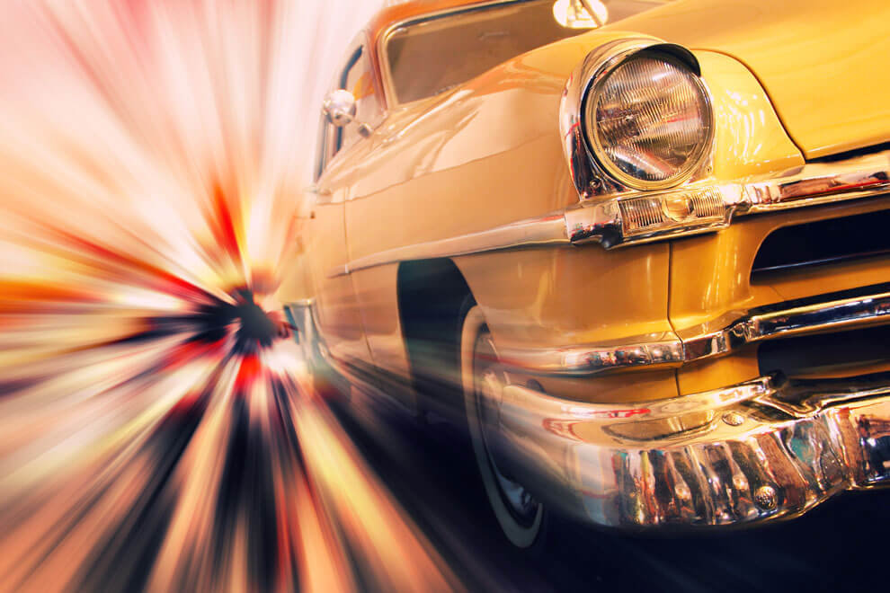 headlamp of yellow classic car