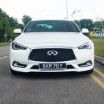Imposing front view of the Infiniti Q60