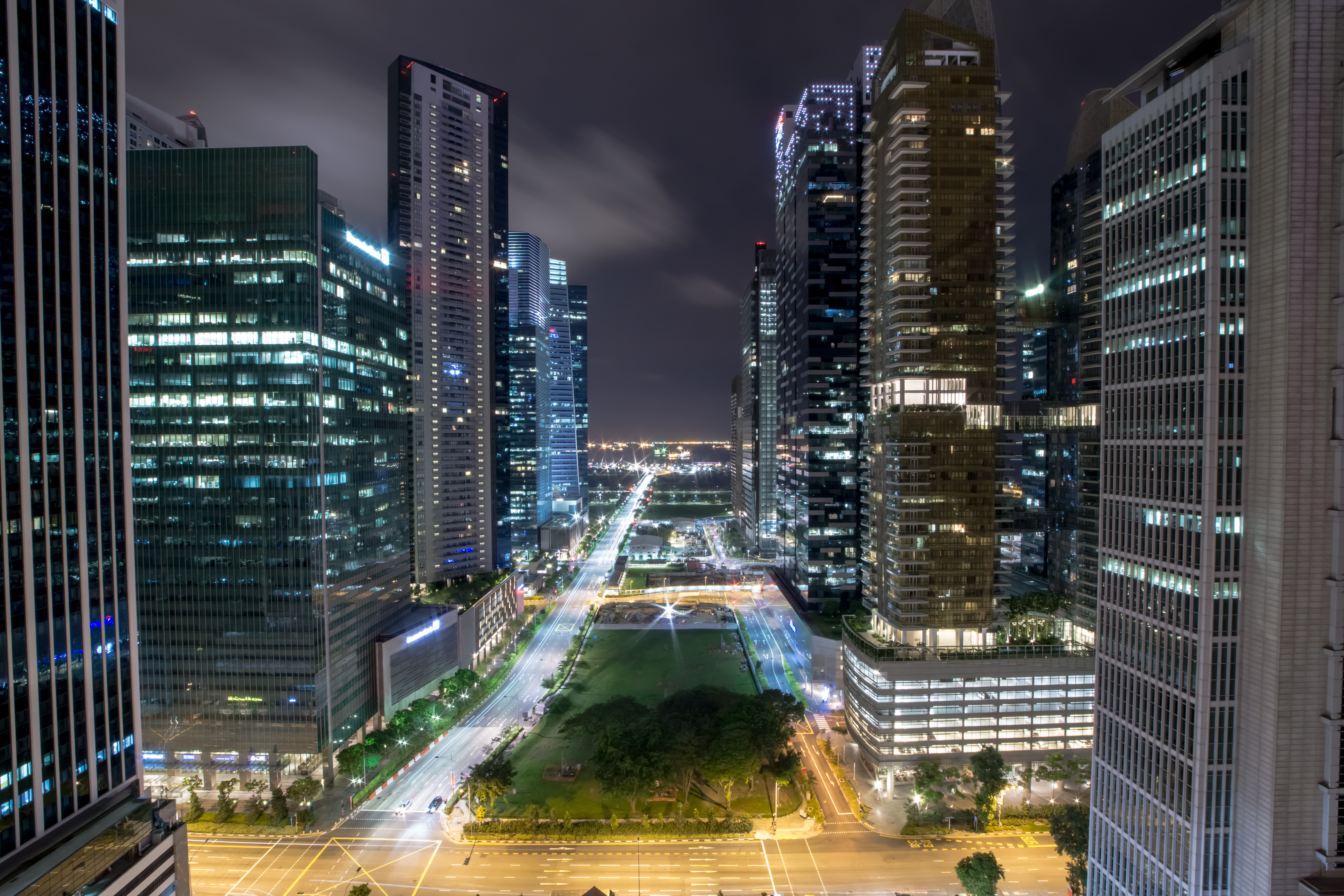 Singapore roads in the city at night