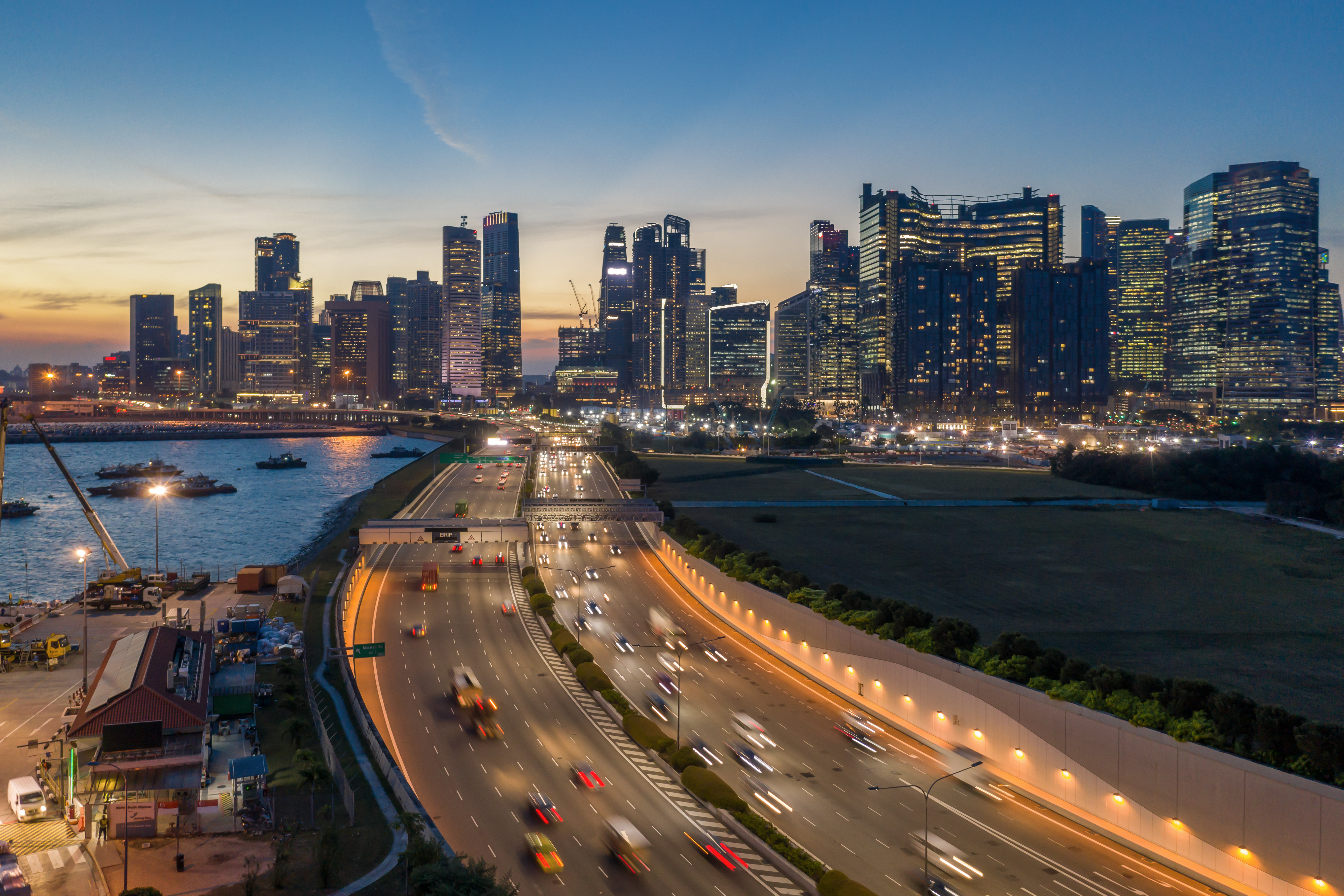 Highway with Singapore skyline
